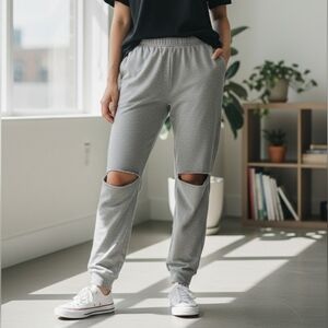 Women's Blush Gray Ripped Leggings XL